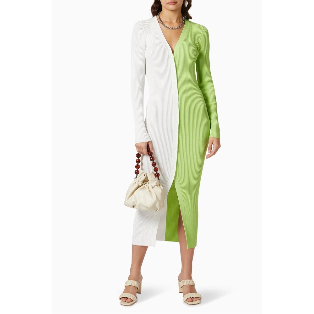 STAUD Midi Shoko Ribbed Dress Size Small